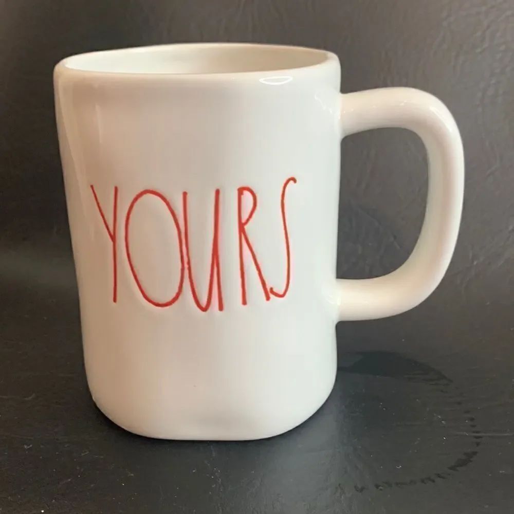 Magenta YOURS 18 Ounce White Red Letters Coffee Tea Valentines Love Mug New